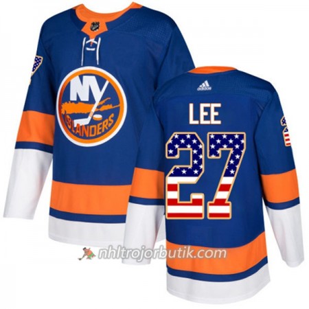 Män Ishockey New York Islanders Tröja Anders Lee 27 Adidas 2017-2018 Blå USA Flag Fashion Authentic